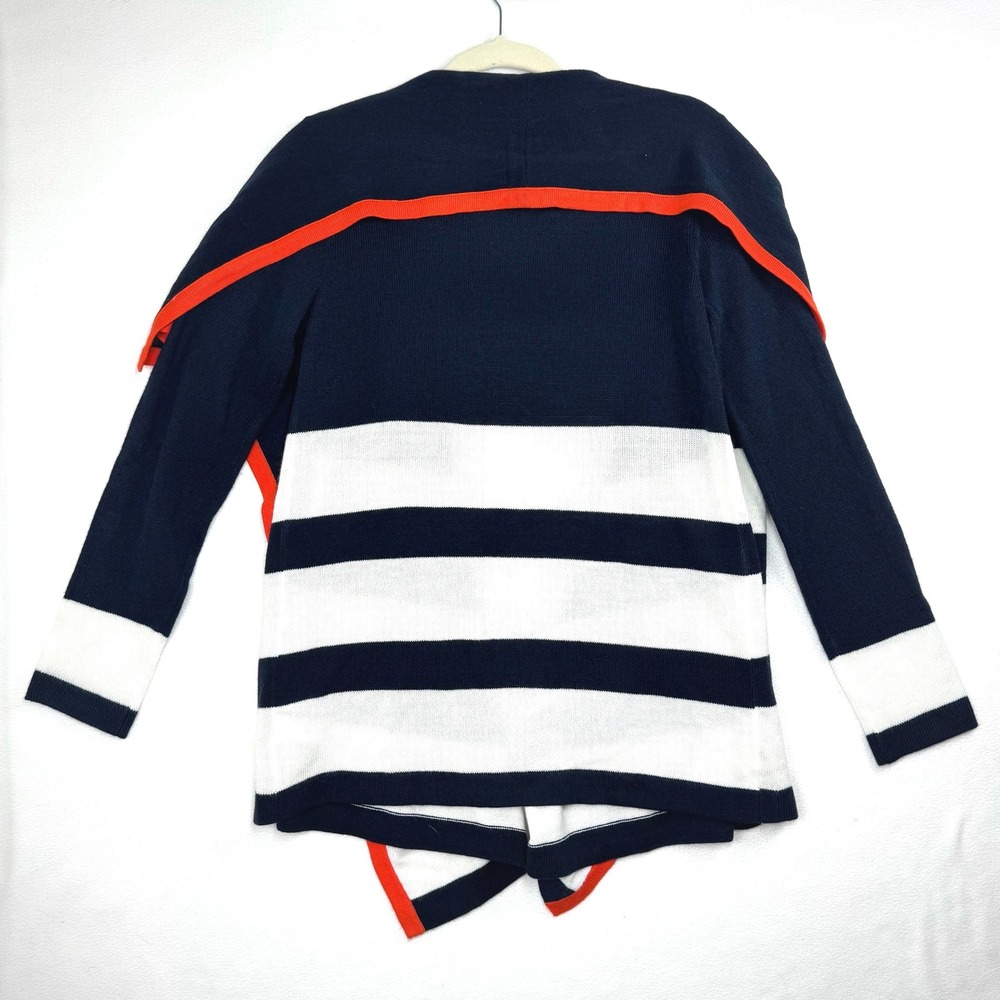 Jones New York Signature Women's Navy White‎ Striped Cardigan Orange Trim Small - Picture 2 of 5